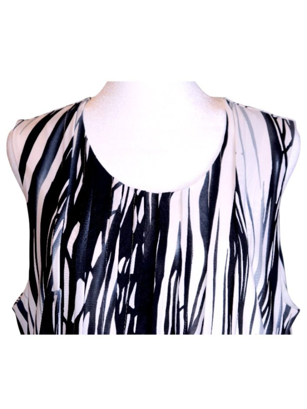Striking Calvin Klein Black & White Pattern Sleeveless A-Line Dress Size L EUC - Picture 3 of 6